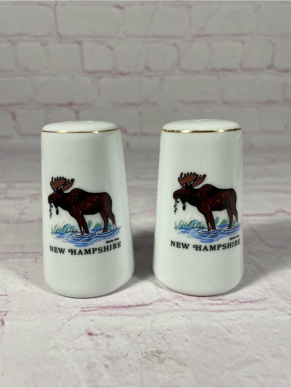 Vintage New Hampshire Moose Souvenir Ceramic Salt & Pepper Shaker Pair 1990